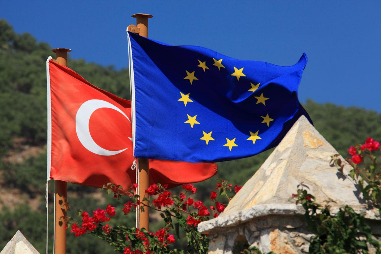Flags of Turkey and the European Union. Illustrative. Flags of Turkey and the European Union. Illustrative.