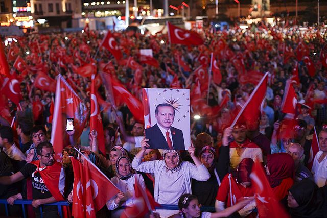 Demonstration in support of Turkish president Erdogan, following failed 2016 coup attempt.