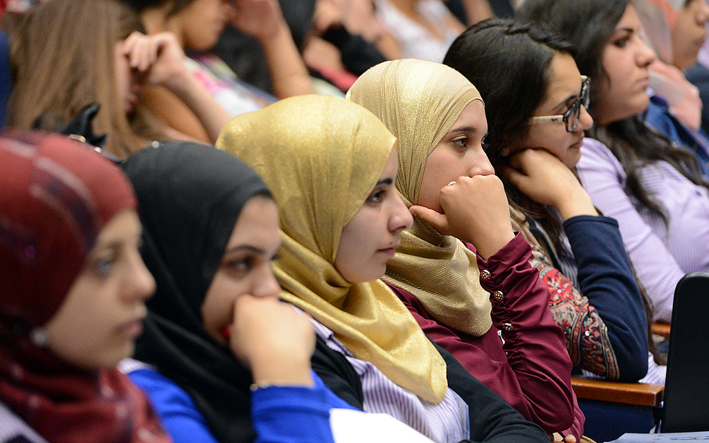 Arab and Jewish youth at a negotiation seminar hosted by the U.S Embassy in Israel, 2013