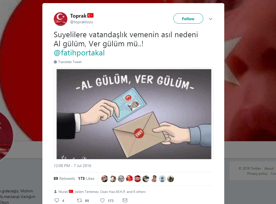 A poster disseminated by Erdogan opponents: "Take citizenship, take the vote."