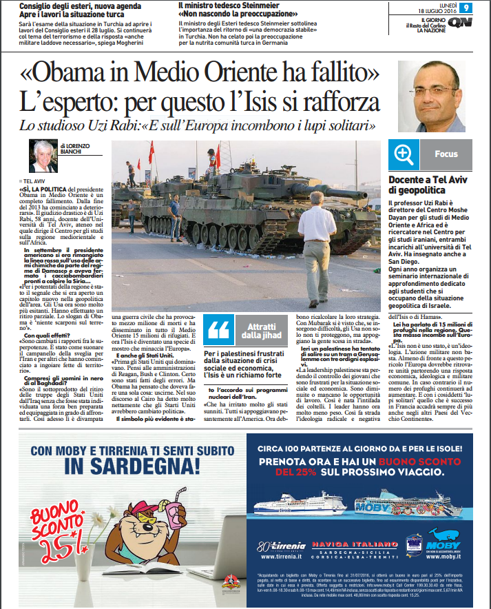 La Nazione front page, 18 July 2016